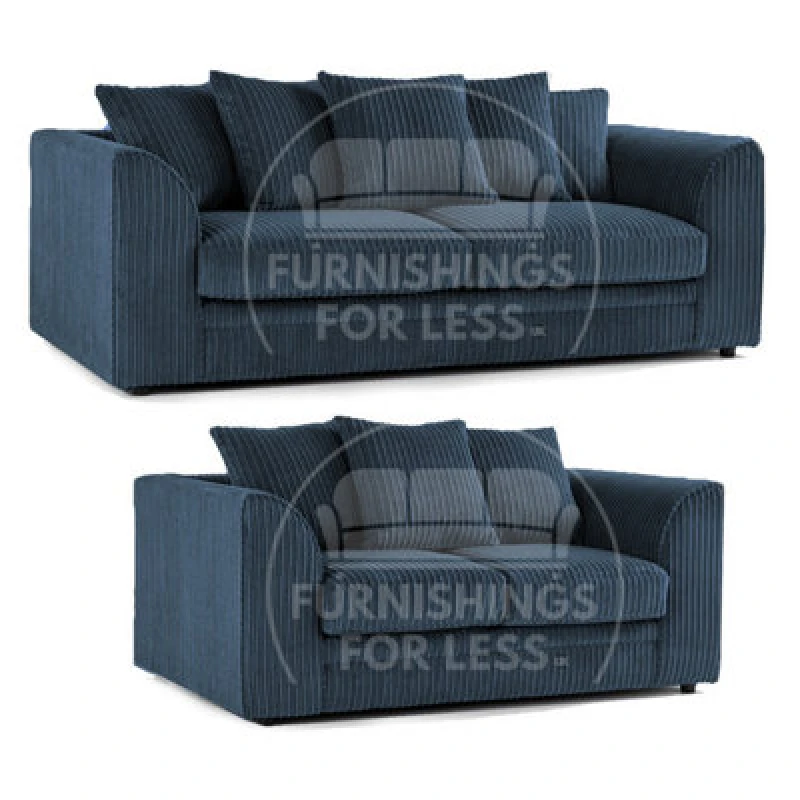 Image of Furnishings For Less UK Luxor Jumbo Cord 3 + 2 Navy Blue Fabric Sofa Suite
