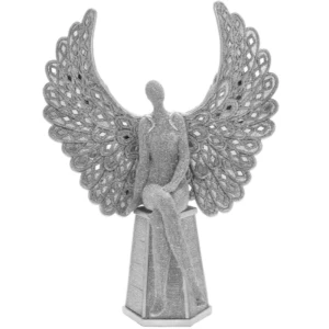 Image of Silver Art Angel Sitting 14" Ornament By Lesser & Pavey