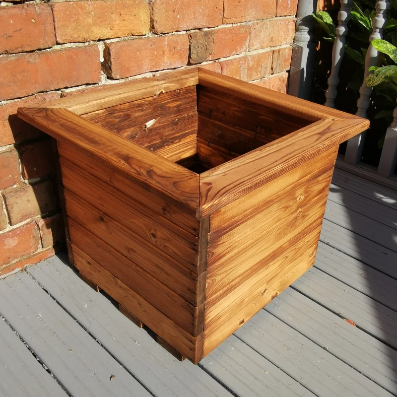 Image of Hand Made 46cm x 46cm Chunky Rustic Wooden Garden Large Square Planter
