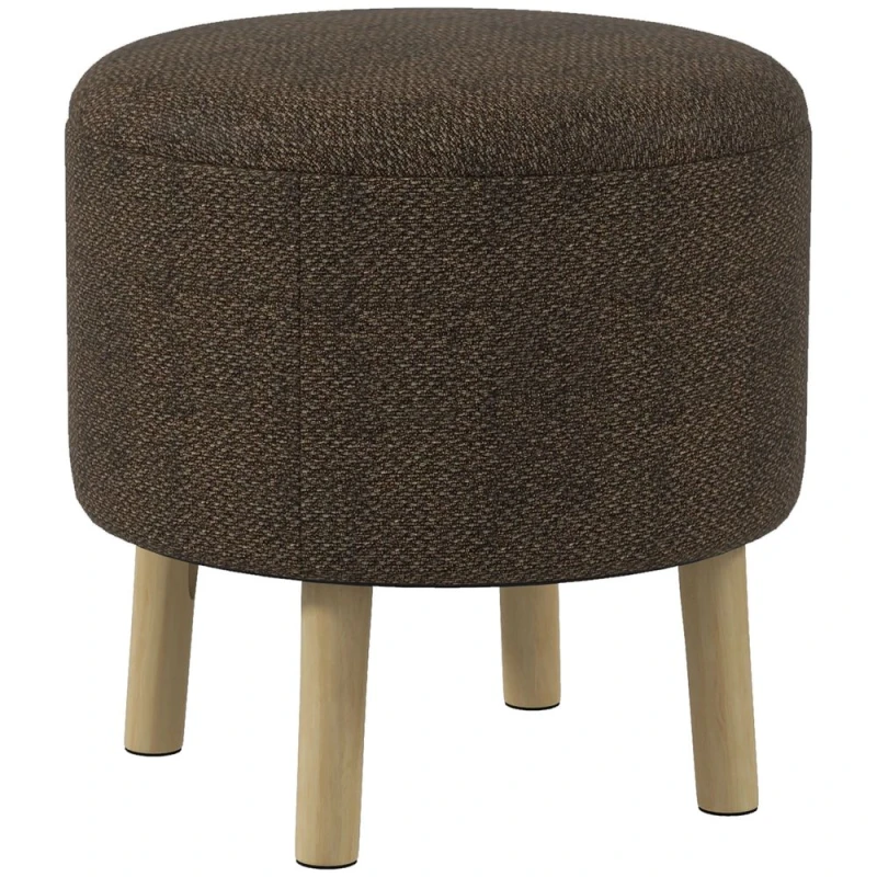 Image of HOMCOM Storage Ottoman Round Stool Chair With Cushioned Top, Hidden Space Brown, Brown 838-437V70CG