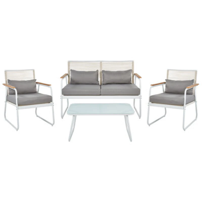 Image of Beliani Garden Lounge Set With Table 4 Seater Pomonte Metal White