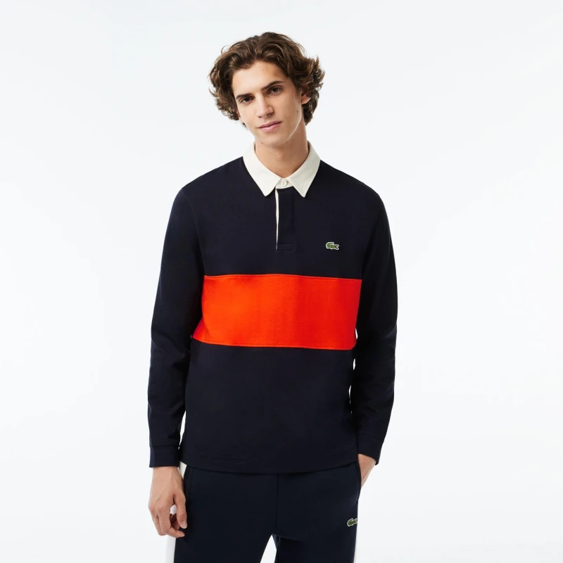 Image of Lacoste Mens Colourblock Polo Shirt Abysm/Sunrise male XS