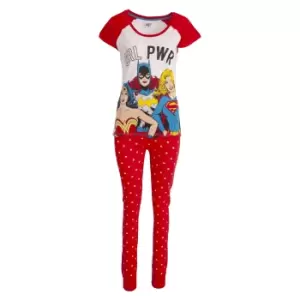 Image of Justice League Womens/Ladies Girl Power Cotton Pyjama Set (8-10 UK) (White/Red)
