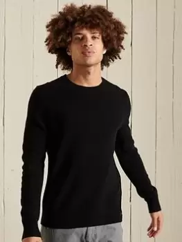 Image of Superdry Lambswool Lightweight Crew Jumper - Black, Size S, Men