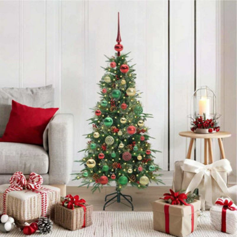 Image of vidaXL Artificial Hinged Christmas Tree with Multicolour Balls Green 120cm PE and PVC, Green 3397401