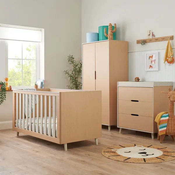 Image of Tutti Bambini Fika 3 Piece Nursery Furniture Set Light Oak