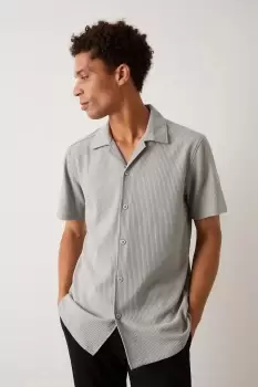 Image of Mens Slim Fit Grey Jersey Rib Revere Shirt