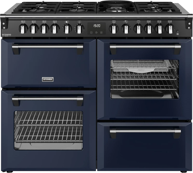 Image of Stoves Richmond Deluxe 110DF 110cm wide Dual Fuel Range Cooker with Gas Hob - Midnight Blue - A Rated