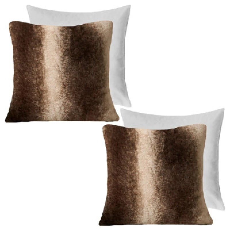 Image of OHS OHS 2 Pack Stripe Faux Fur Soft Fleece Filled Cushion Covers - 45 x 45cm in Brown Size: 45cm x 45cm Brown 45cm x 45cm Unisex 5027434208814