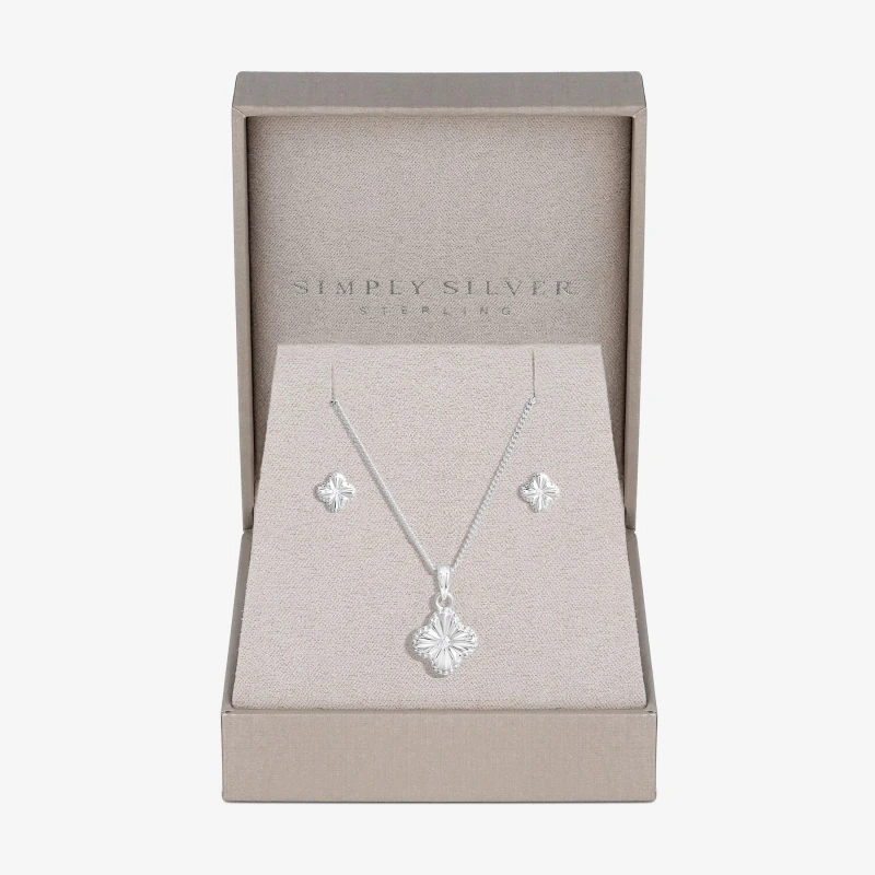 Image of Simply Silver Sterling Silver 925 Diamond Cut Clover Set Jewellery Sets One Size Silver 72236811000