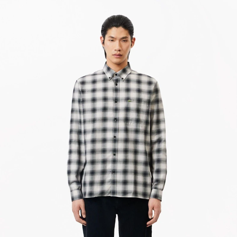 Image of Lacoste Regular Fit Flannel Shirt Black-White male 16