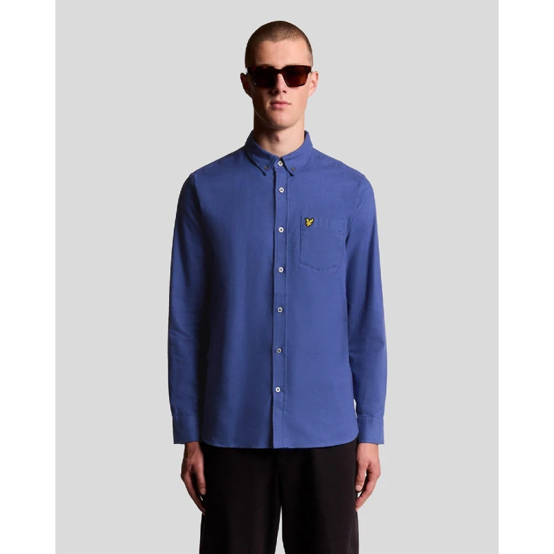 Image of Lyle and Scott Plain Flannel Shirt Blue male S