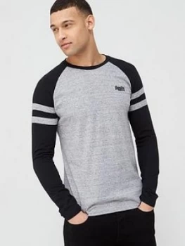 Image of Superdry Orange Label Baseball Ringer Long Sleeve T-Shirt - Dark Grey, Size 2XL, Men