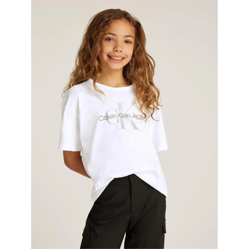 Image of Calvin Klein Jeans MONOLOGO GLITTER SS T-SHIRT - White White 6 - 7 Years