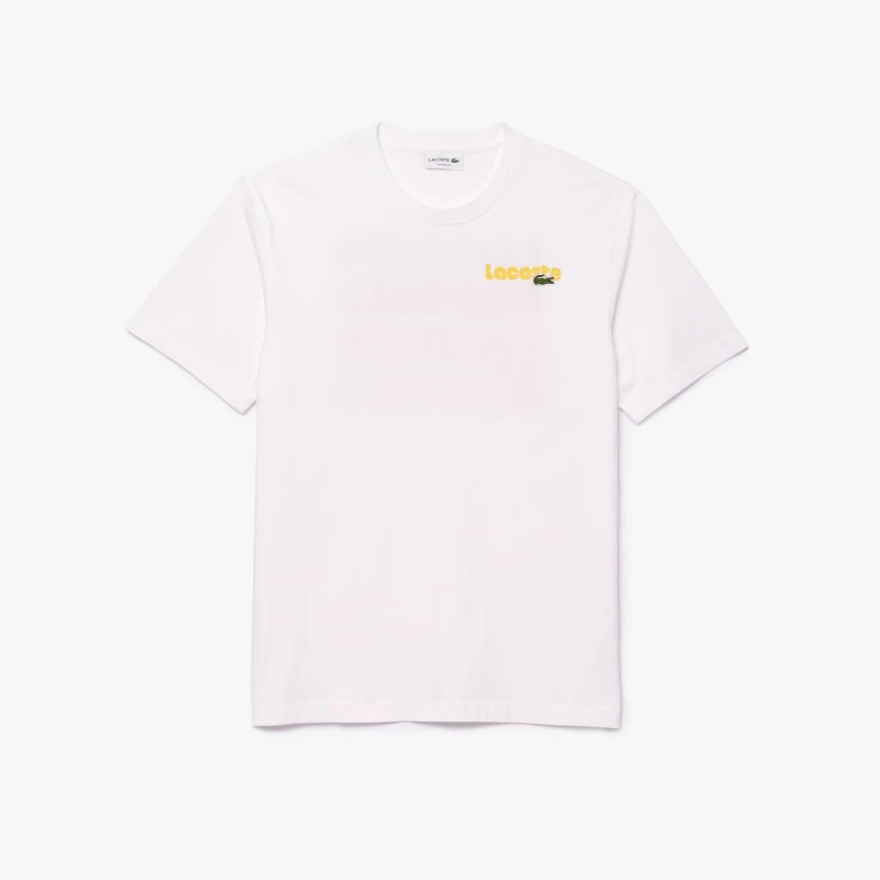 Image of Lacoste Washed Effect Ombr Print T-Shirt - White White L