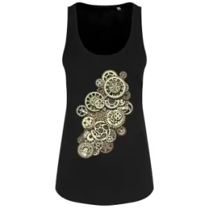 Image of Grindstore Ladies/Womens Steampunk Cogwheels Floaty Tank (Medium (UK 10-12)) (Black)