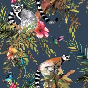 Image of Holden Decor Lemur Midnight Blue Wallpaper