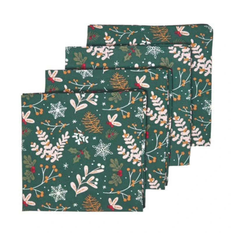 Image of Homescapes Festive Forest Green Christmas Napkins, Set of 4 Dark Green