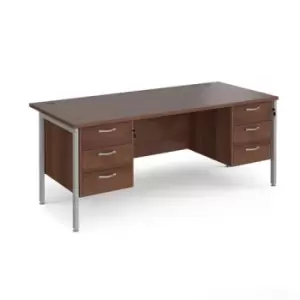Image of Office Desk Rectangular Desk 1800mm With Double Pedestal Walnut Top With Silver Frame 800mm Depth Maestro 25 MH18P33SW