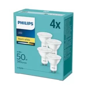 Image of Philips 4.7W LED GU10 Very Warm White 2700K (Pack of 4) - 929001250434