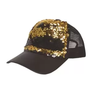 Image of Bristol Novelty Unisex Adults Reversible Sequin Cap (One Size) (Black/Gold)