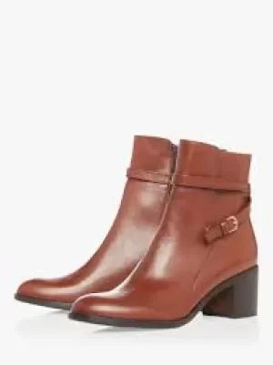 Image of Dune Dark Tan Leather 'Patti' Mid Block Heel Ankle Boots - 3