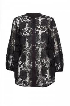 Image of French Connection Chiania Lace Puff Sleeve Shirt Black
