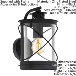 Image of IP44 Outdoor Wall Light Black Hoop Lantern 1 x 60W E27 Bulb Porch Lamp