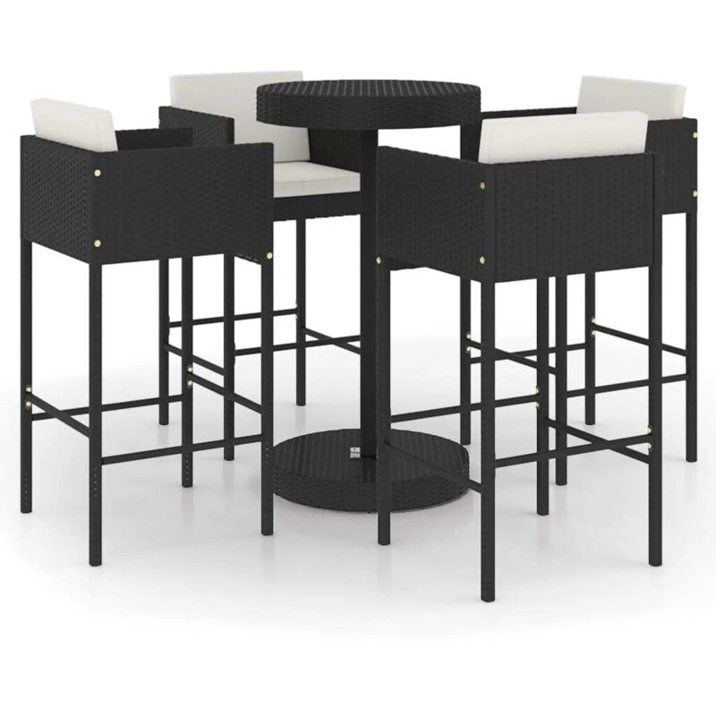 Image of VIDAXL 5 Piece Garden Bar Set with Cushions Poly Rattan Black Vidaxl 8720286833339