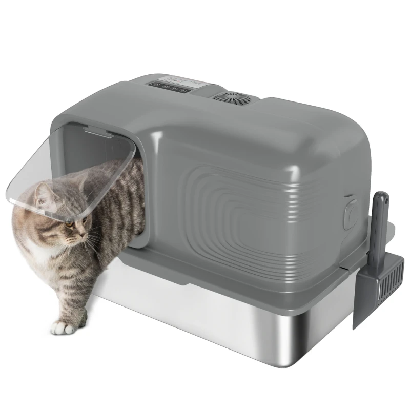 Image of PawHut 65L XL Stainless Steel Litter Tray with Plasma Deodoriser System, Grey D31-128V70GY