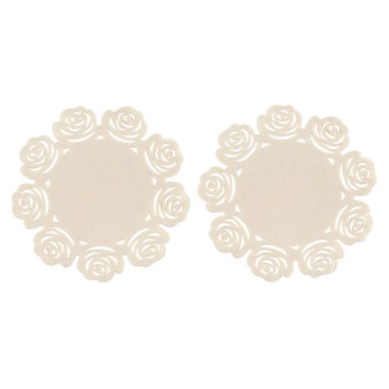 Image of Premier Housewares Felt Place Settings Ivory Felt Rose Design Set Of 2 Placemats White