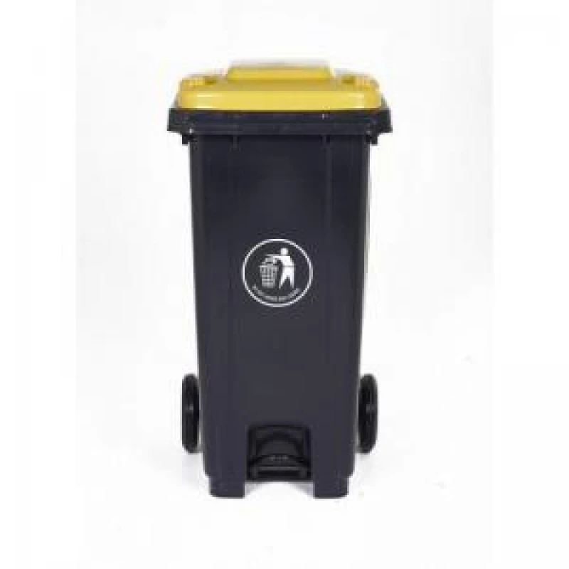 Image of ESE Direct 120L Pedal-Operated Grey Wheelie Bin with Yellow Lid - 900 x 550 x 460mm (H x W x D) 421105 Wheelie Bins