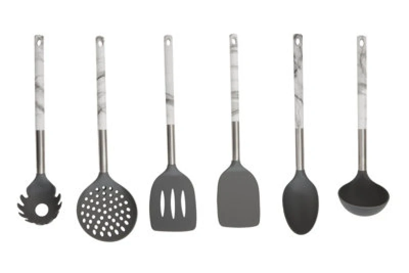Image of Orsina Interiors By Premier: 6 Piece Kitchen Tool Set, Silicone Spatula And Spoon Set, Kitchen Utensil Set With Marble Effect Handles
