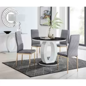 Image of Furniture Box Giovani Round Black 100Cm Table and 4 Grey Velvet Milan Gold Leg Chairs