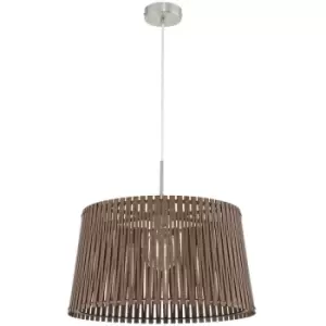 Image of Sendero - 1 Light Ceiling Pendant Satin Nickel with Dark Brown Wood Shade, E27 - Eglo