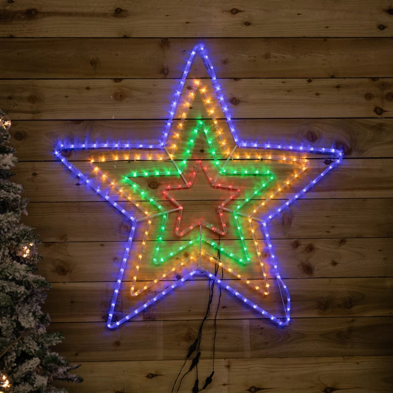 Image of 1.7m x 1.3m Light up Hanging Christmas Star Rope Light with Multi-Coloured LEDs