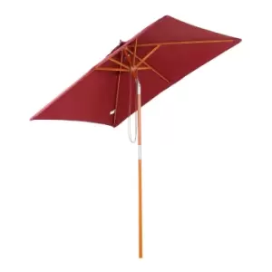 Image of Outsunny Wooden Patio Umbrella Market Parasol Outdoor Sunshade - Wine Red