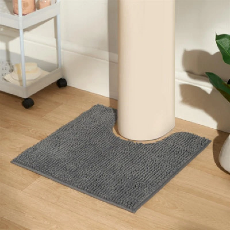 Image of OHS OHS Chenille Pedestal Bath Mat Absorbent Non-Slip Soft Shower in Charcoal Charcoal One Size Unisex 5027434215942