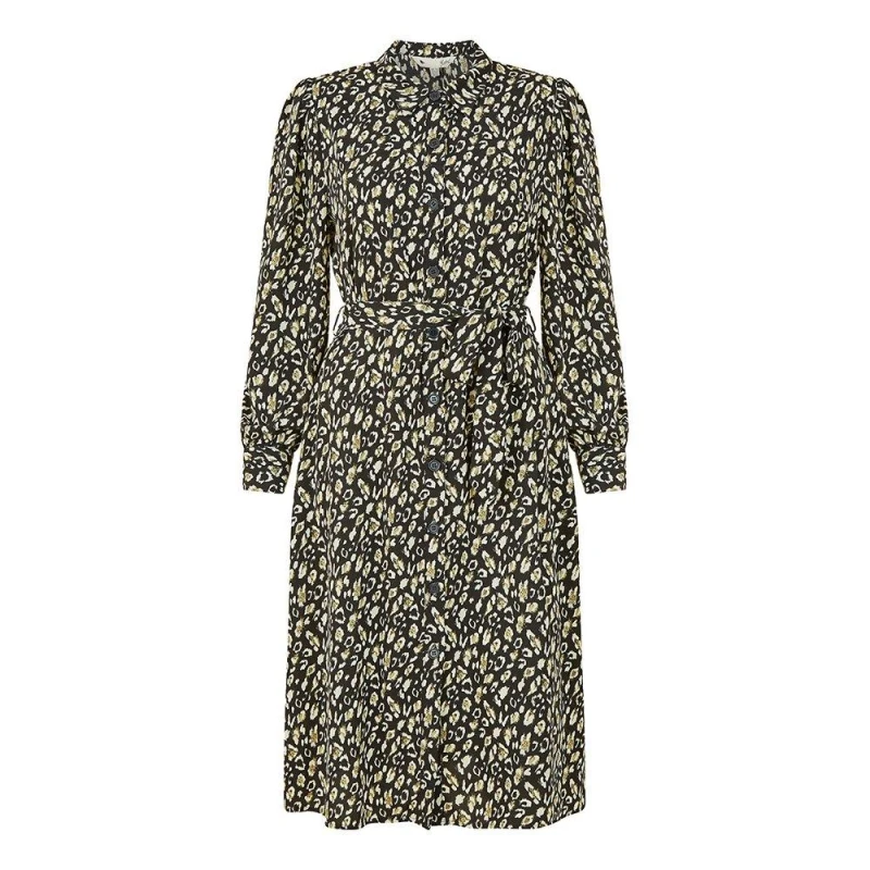 Image of Yumi Black Leopard Print Shirt Dress Black female