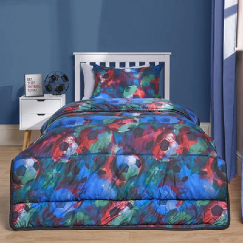 Image of OHS OHS Football Coverless 10.5 Tog Duvet Pillowcase Quilted Set Bed Cover in Dark Navy Size: Single Dark Navy Single Unisex 5027434211906