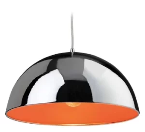 Image of Bistro 1 Light Dome Ceiling Pendant Chrome, Orange Inside, E27