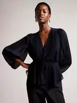 Image of Ted Baker Wmb-frasiah-tie Front Blouse, Blue, Size 5=16, Women