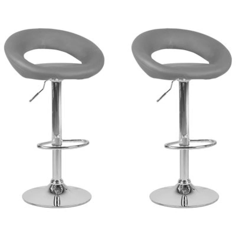 Image of Beliani Set Of 2 Bar Chairs Peoria Faux Leather Swivel Grey