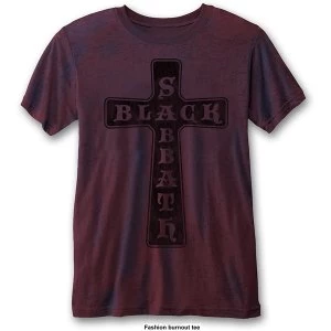 Image of Black Sabbath - Vintage Cross Unisex Small T-Shirt - Blue,Red