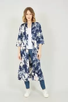 Image of Navy Floral Satin Kimono