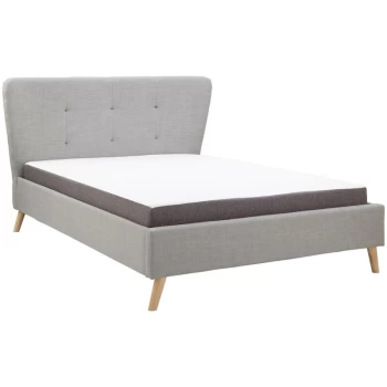 Image of GFW - Carnaby Light Grey Fabric Winged Bed with Oak Legs - 4ft6 Double 135 x 190
