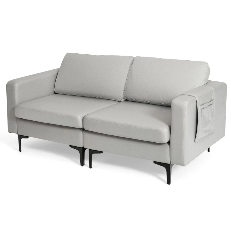 Image of Costway Modern Sofa Couch Loveseat 2-3-Seater Sofa Seat Upholstered Padded Cushions in Grey Grey Unisex