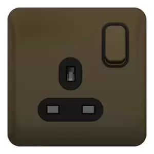 Image of Schneider LSD 1G 13A Double Pole Switched Socket Black Insert Mocha Bronze - GGBL3010DBMB