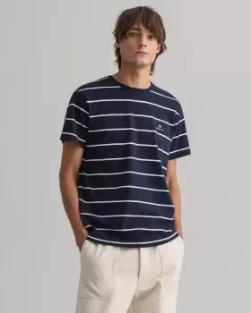 Image of GANT Men Breton Stripe T-Shirt (L) Blue