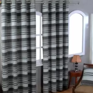 Image of Homecapes Cotton Morocco Striped Grey Curtain Pair, 66 x 72' Drop - Grey